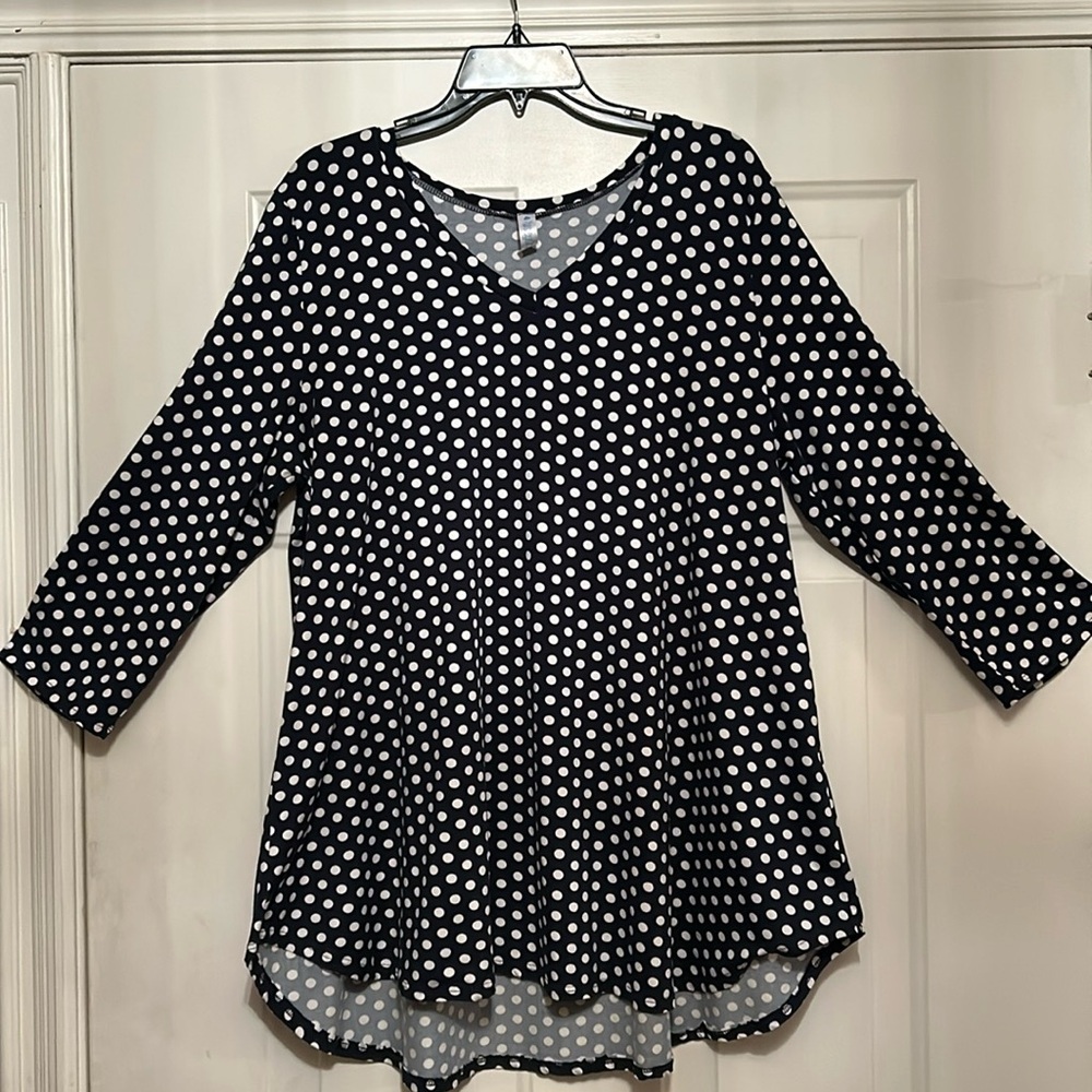 Navy and White Polka Dot Plus Size Top
